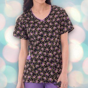 Women’s Halloween Spider Medical Nurse Scrub Top Size XS